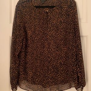 Navy and Camel, Animal Print, Banana Republic, Blouse